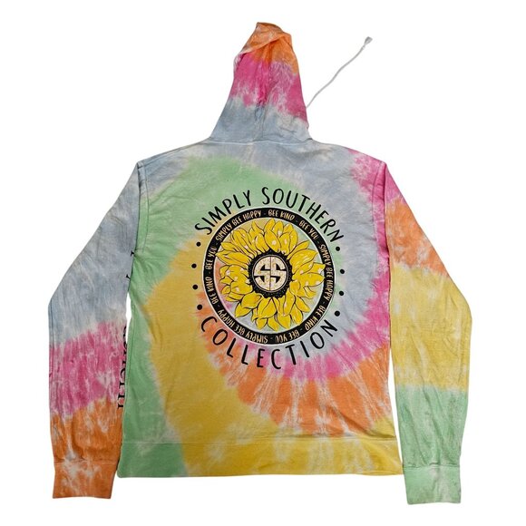 Simply Southern Tie-Dye Hoodie Sunflower Graphic Pullover Sweatshirt Size Large - Picture 4 of 14